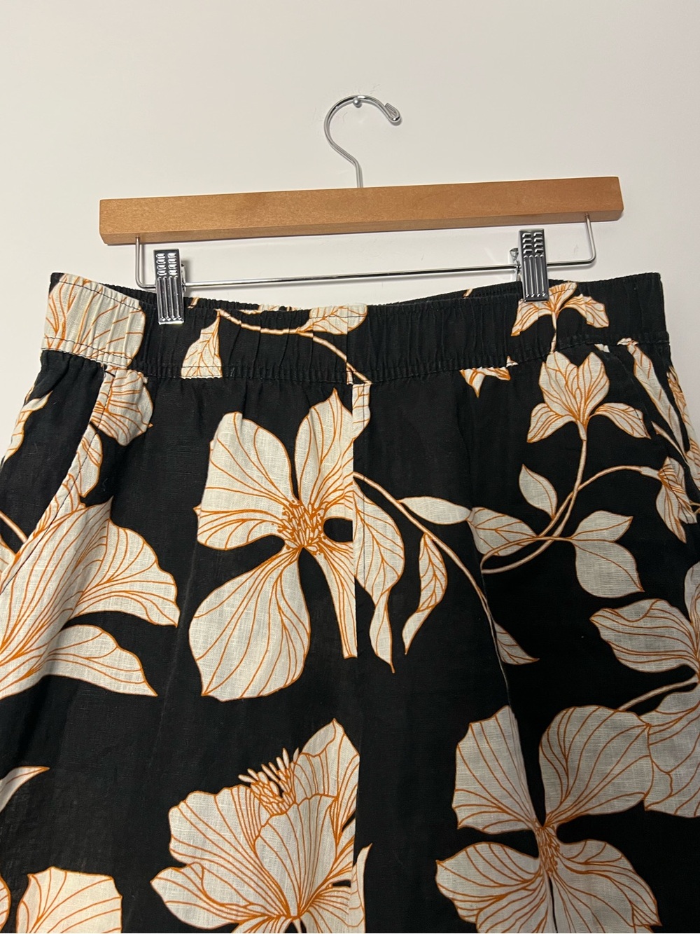 Cynthia Rowley Black Wide-Leg Floral Pants Elasticated Waist Summer - Picture 2 of 9